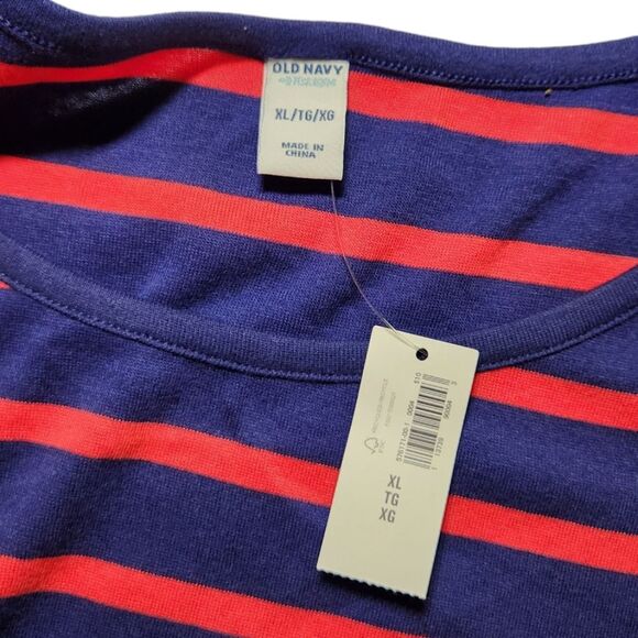 Old Navy Dress Long Sleeve Short Shift Stretch Cotton Stripe Red Navy Blue XL - Picture 9 of 11